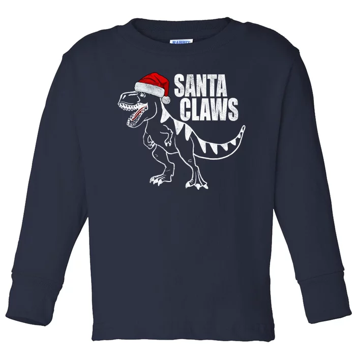 Santa Claws Dinosaur Christmas Toddler Long Sleeve Shirt