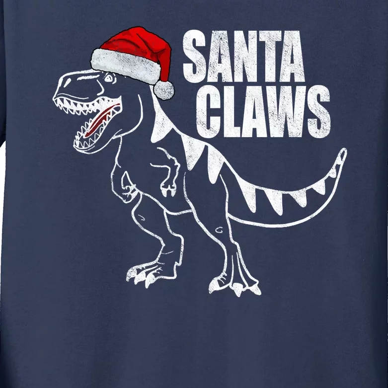 Santa Claws Dinosaur Christmas Kids Long Sleeve Shirt