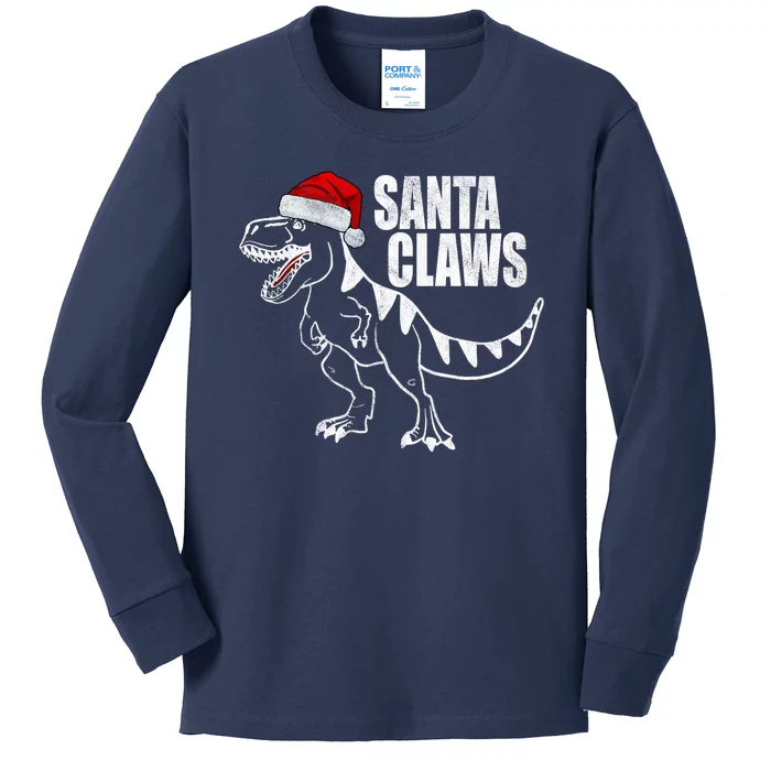 Santa Claws Dinosaur Christmas Kids Long Sleeve Shirt