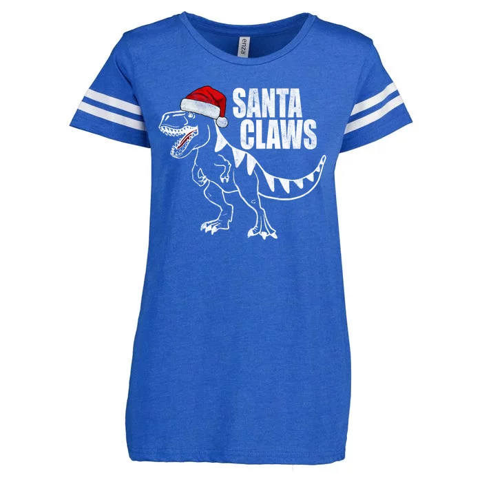 Santa Claws Dinosaur Christmas Enza Ladies Jersey Football T-Shirt