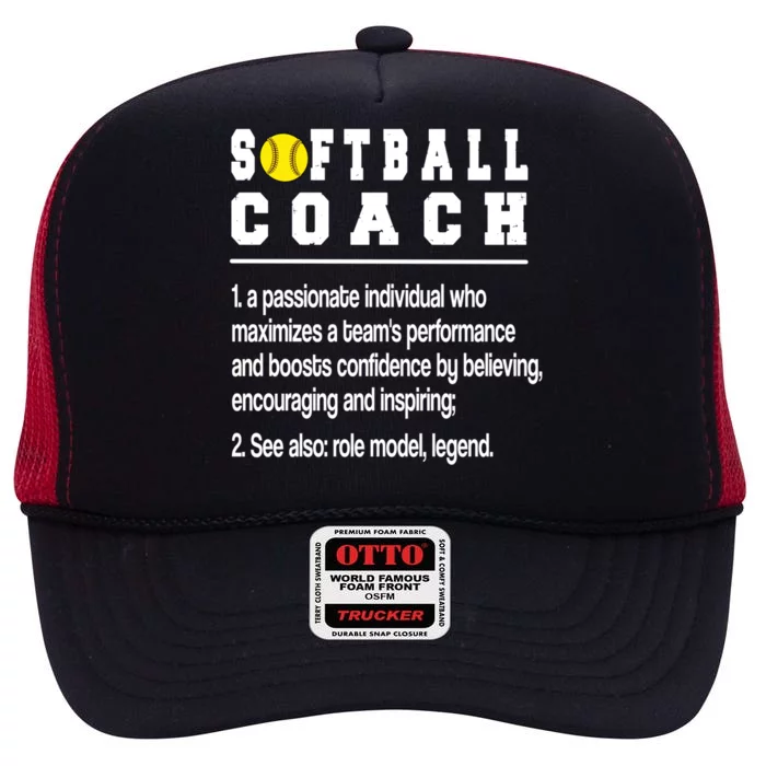 Softball Coach Definition Softball Coaching Gift High Crown Mesh Trucker Hat