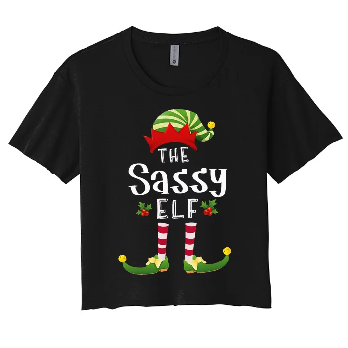 Sassy Christmas Elf Matching Pajama XMas Party Women's Crop Top Tee