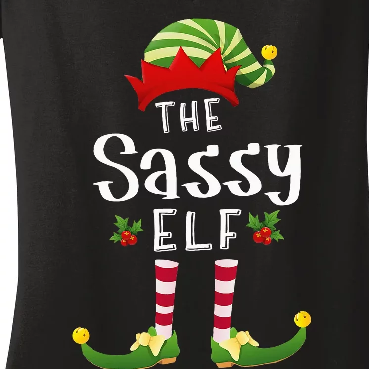 Sassy Christmas Elf Matching Pajama XMas Party Women's V-Neck T-Shirt