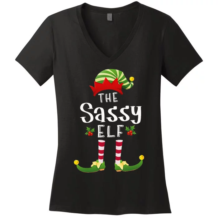 Sassy Christmas Elf Matching Pajama XMas Party Women's V-Neck T-Shirt