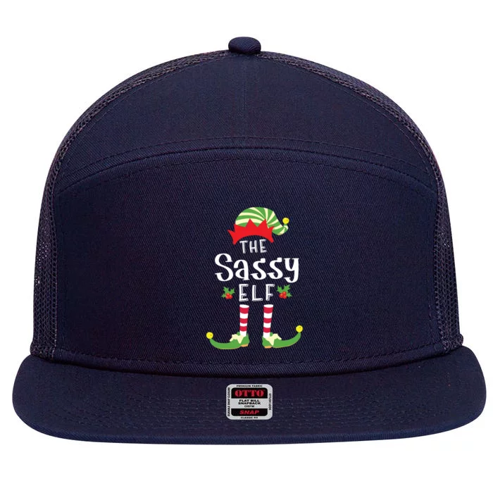 Sassy Christmas Elf Matching Pajama Xmas Party 7 Panel Mesh Trucker Snapback Hat