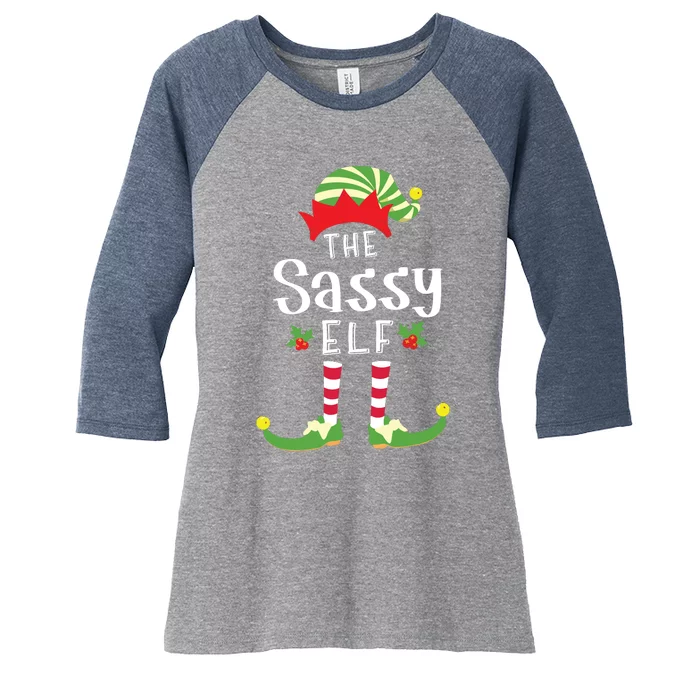 Sassy Christmas Elf Matching Pajama Xmas Party Women's Tri-Blend 3/4-Sleeve Raglan Shirt