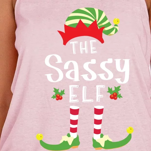 Sassy Christmas Elf Matching Pajama Xmas Party Women's Knotted Racerback Tank