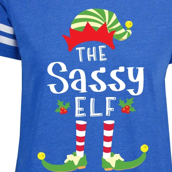 Sassy Christmas Elf Matching Pajama Xmas Party Enza Ladies Jersey Football T-Shirt