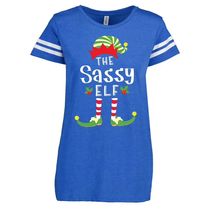 Sassy Christmas Elf Matching Pajama Xmas Party Enza Ladies Jersey Football T-Shirt