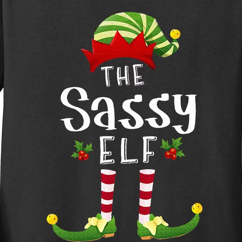 Sassy Christmas Elf Matching Pajama XMas Party Kids Long Sleeve Shirt