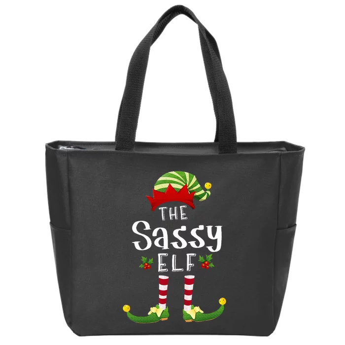 Sassy Christmas Elf Matching Pajama XMas Party Zip Tote Bag