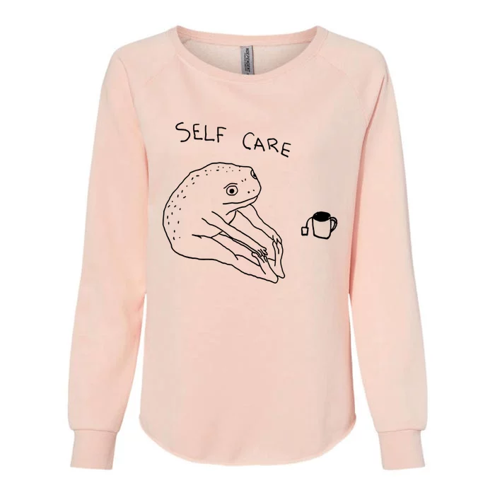 Self Care | Frog Drinking Tea Womens California Wash Sweatshirt