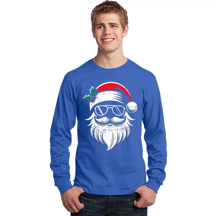 Santa Claus Face Sunglasses With Hat Beard Christmas Tall Long Sleeve T-Shirt