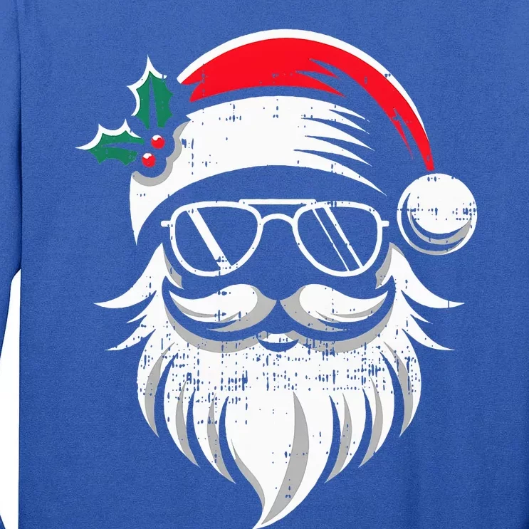 Santa Claus Face Sunglasses With Hat Beard Christmas Tall Long Sleeve T-Shirt