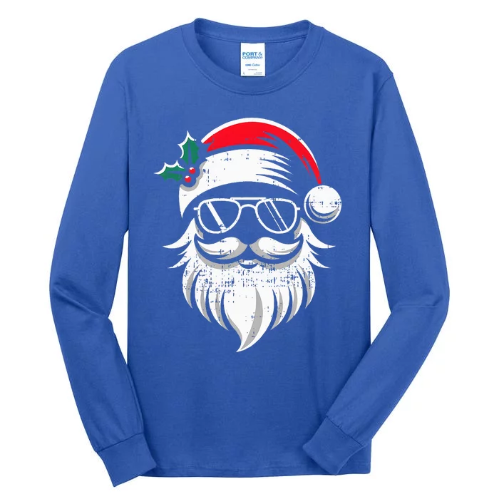 Santa Claus Face Sunglasses With Hat Beard Christmas Tall Long Sleeve T-Shirt