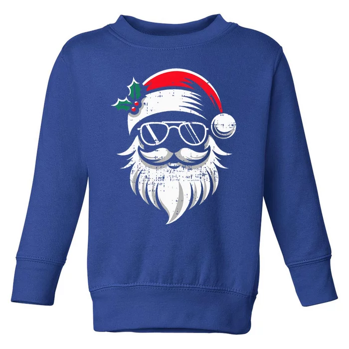 Santa Claus Face Sunglasses With Hat Beard Christmas Toddler Sweatshirt