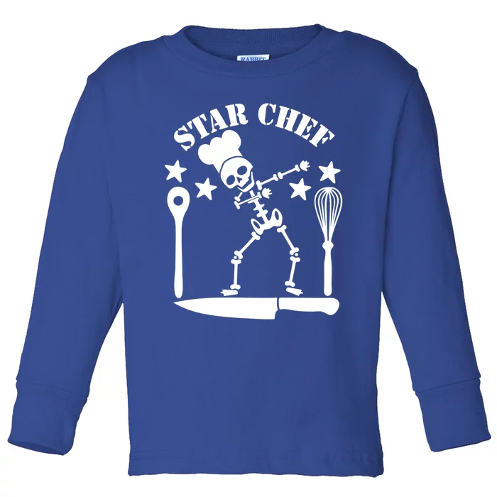 Star Chef Funny Dabbing Skeleton With Chefs Hat Funny Gift Toddler Long Sleeve Shirt