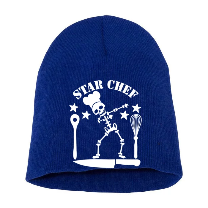 Star Chef Funny Dabbing Skeleton With Chefs Hat Funny Gift Short Acrylic Beanie