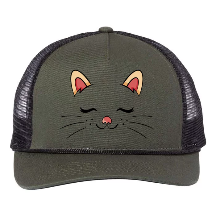 Sleeping Cat Face Retro Rope Trucker Hat Cap