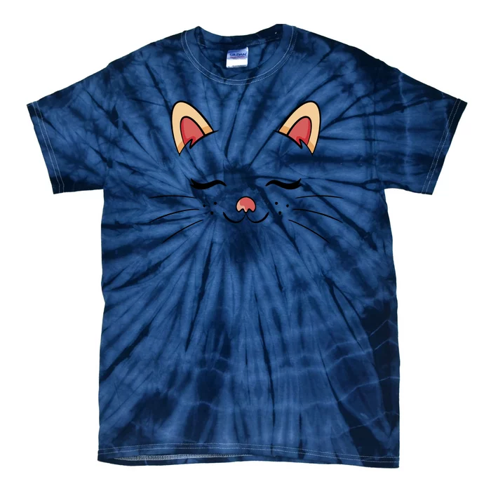 Sleeping Cat Face Tie-Dye T-Shirt