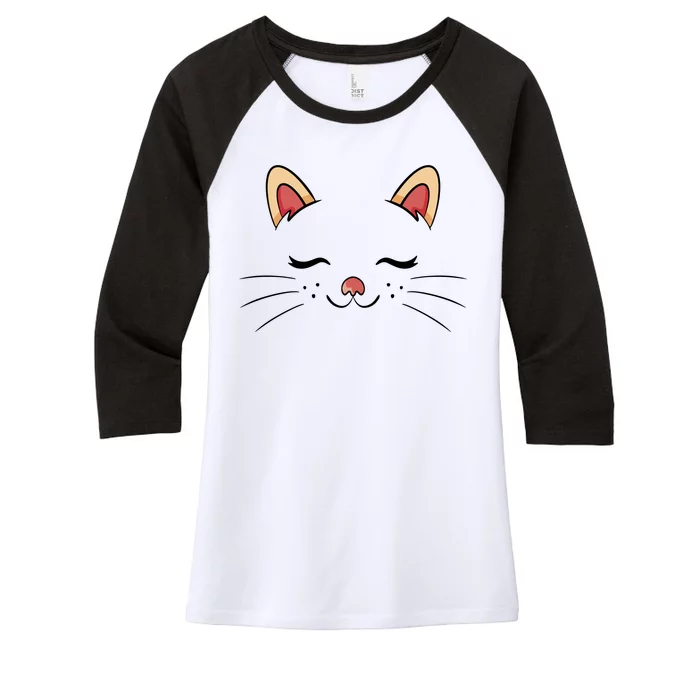 Sleeping Cat Face Women's Tri-Blend 3/4-Sleeve Raglan Shirt