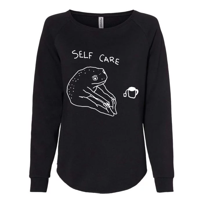 Self Care Frog Drinking Tea Funny Frog Womens California Wash Sweatshirt