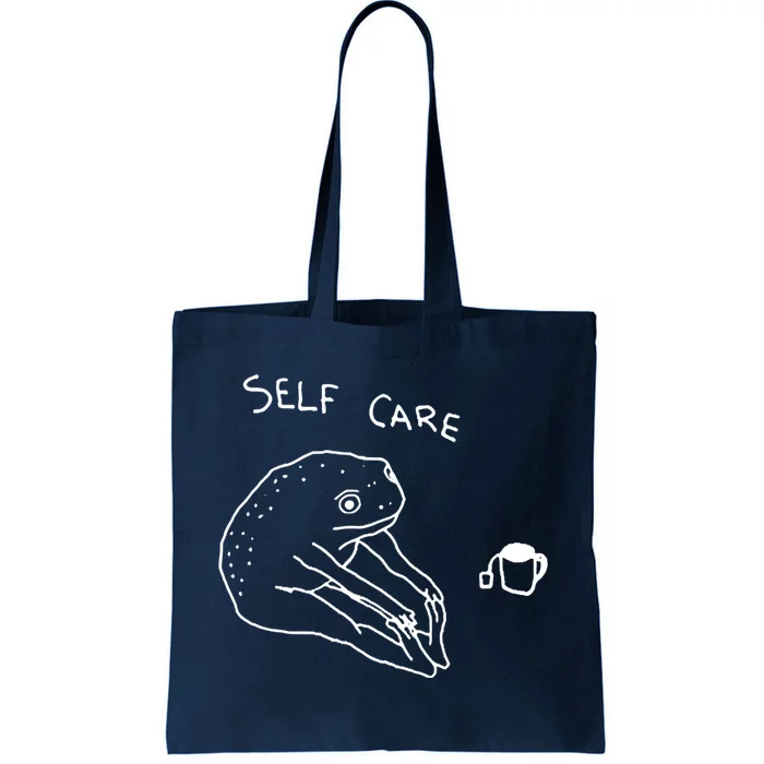 Self Care Frog Drinking Tea Funny Frog Tote Bag