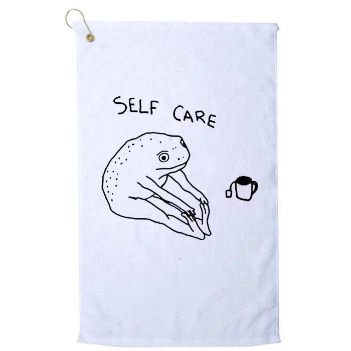 Self Care Frog Drinking Tea Funny Frog Platinum Collection Golf Towel