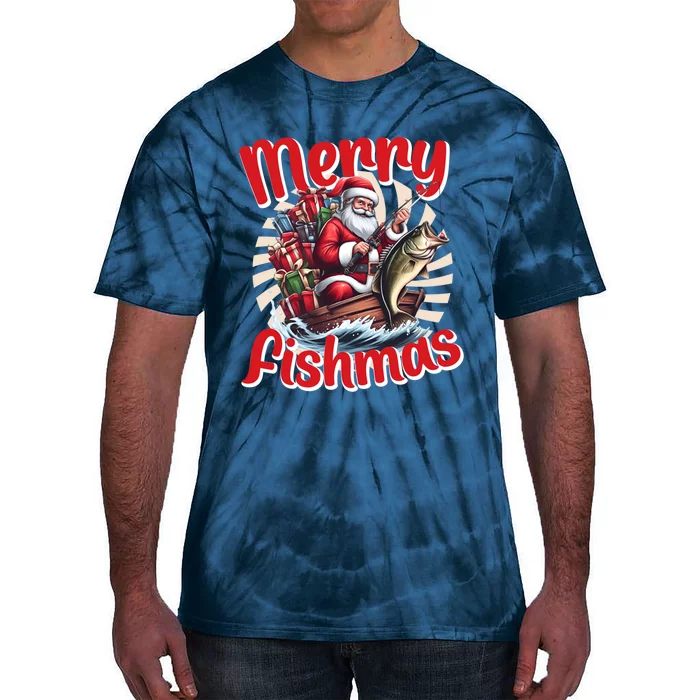 Santa Claus Fishing Merry Fishmas Christmas Tie-Dye T-Shirt