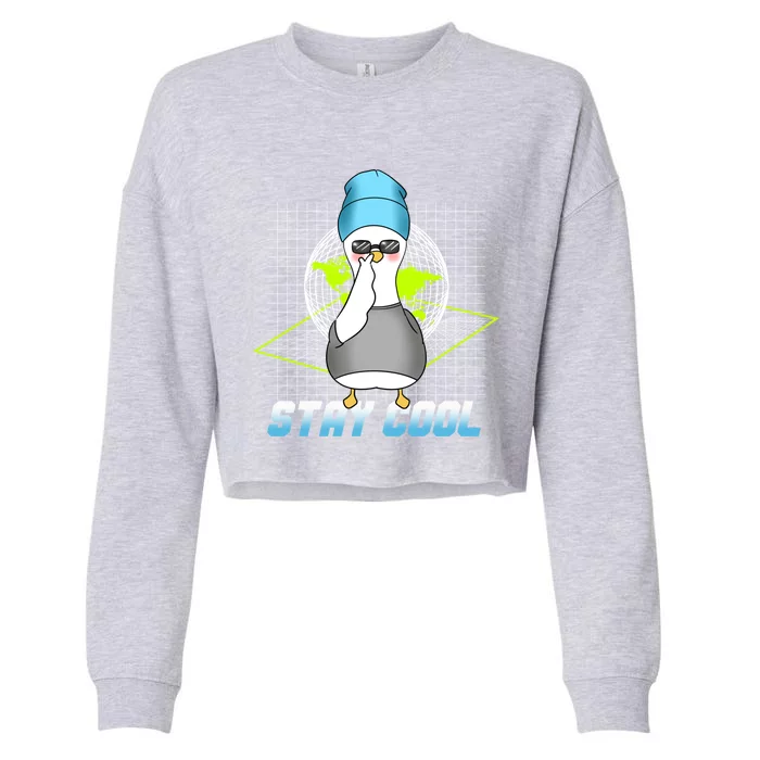 Stay Cool Funny Duck Goose Futuristic Duck Great Gift Cropped Pullover Crew