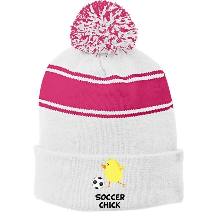 Soccer Chick Funny Female Sport Stripe Pom Pom Beanie