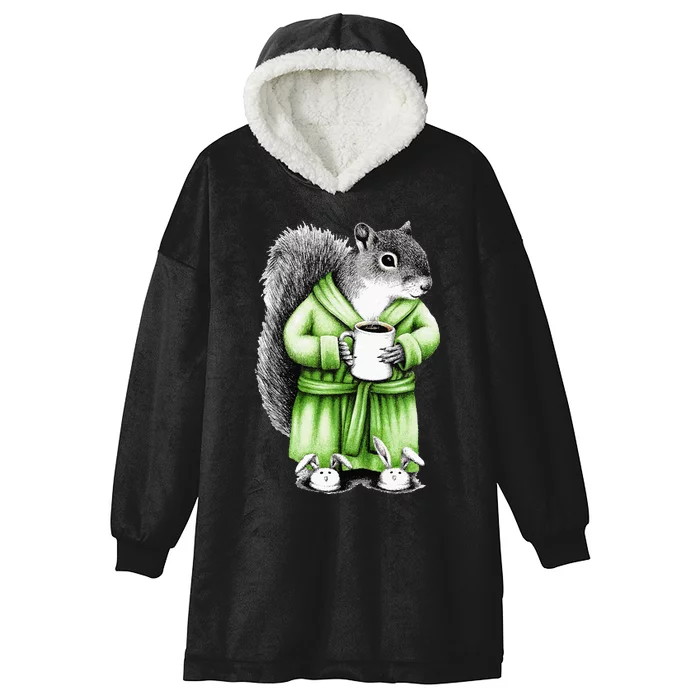 Squirrel Coffee Funny Coffee Drinking Squirrel Hooded Wearable Blanket