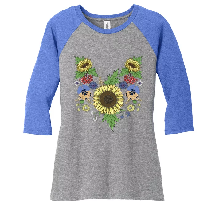 Sunflowers Cute Floral Ukrainian Vyshyvanka Style Sunflower Gift Women's Tri-Blend 3/4-Sleeve Raglan Shirt