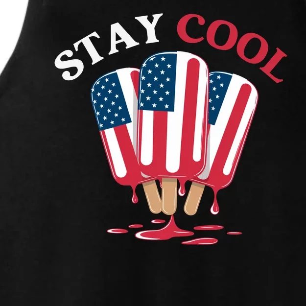 Stay Cool Funny 4th July Popsicle Usa Flag America Enjoy Ice Cream In The Summer Ladies Tri-Blend Wicking Tank