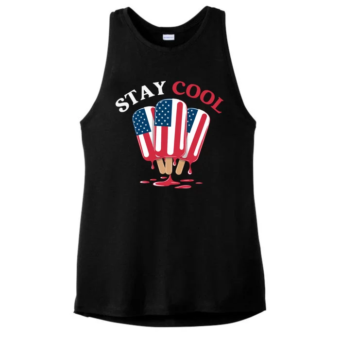 Stay Cool Funny 4th July Popsicle Usa Flag America Enjoy Ice Cream In The Summer Ladies Tri-Blend Wicking Tank