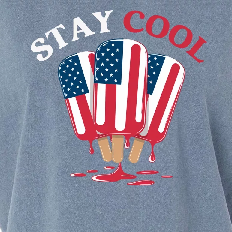 Stay Cool Funny 4th July Popsicle Usa Flag America Enjoy Ice Cream In The Summer Garment-Dyed Women's Muscle Tee