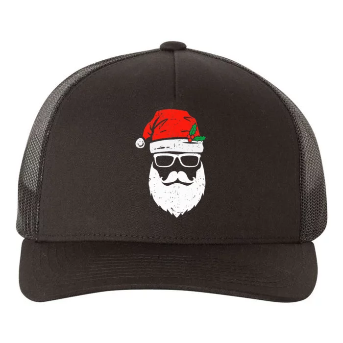 Santa Claus Face Sunglasses with Hat Beard Christmas Yupoong Adult 5-Panel Trucker Hat