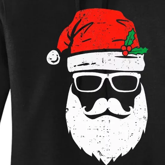 Santa Claus Face Sunglasses with Hat Beard Christmas Women's Pullover Hoodie