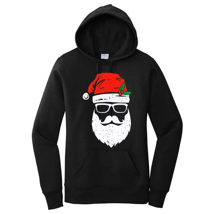 Santa Claus Face Sunglasses with Hat Beard Christmas Women's Pullover Hoodie