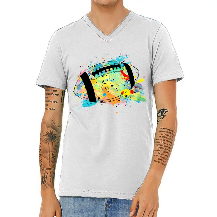 Splattered Colorful Football Lover V-Neck T-Shirt