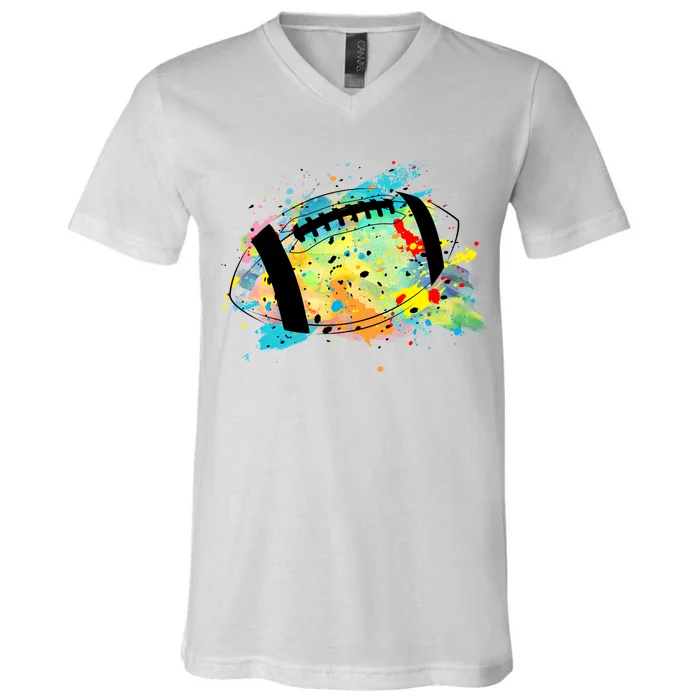 Splattered Colorful Football Lover V-Neck T-Shirt