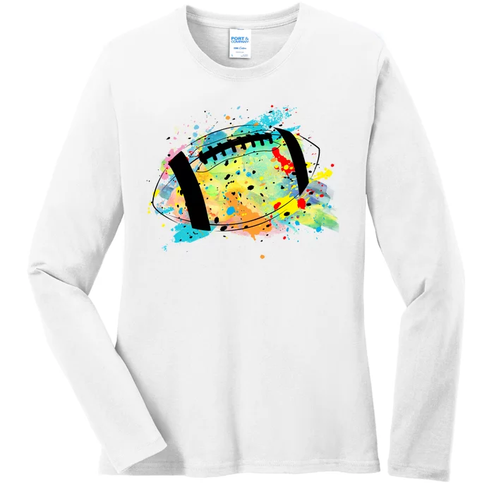 Splattered Colorful Football Lover Ladies Long Sleeve Shirt