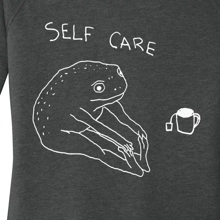 Self Care Frog Drinking Tea Yoga Women's Perfect Tri Tunic Long Sleeve Shirt