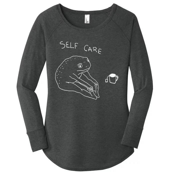 Self Care Frog Drinking Tea Yoga Women's Perfect Tri Tunic Long Sleeve Shirt