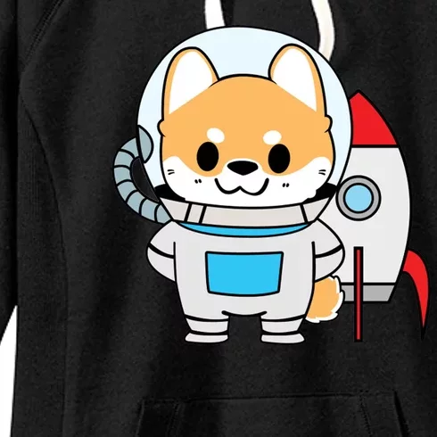 Shiba Cute Fox Rocket Ship Cartoon Women's Fleece Hoodie