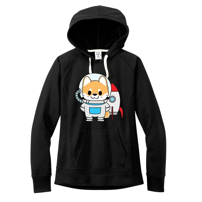 Shiba Cute Fox Rocket Ship Cartoon Women's Fleece Hoodie