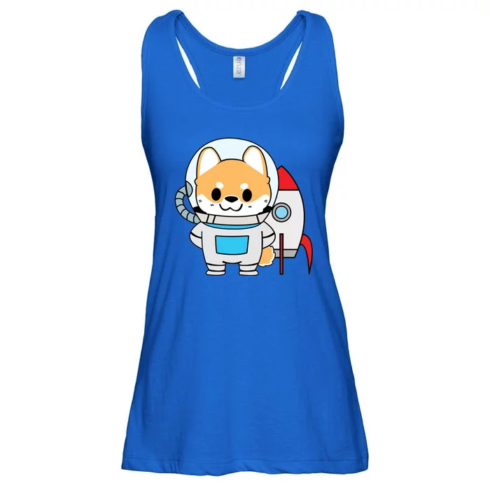 Shiba Cute Fox Rocket Ship Cartoon Ladies Essential Flowy Tank