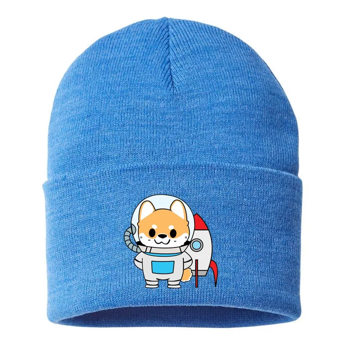 Shiba Cute Fox Rocket Ship Cartoon Sustainable Knit Beanie