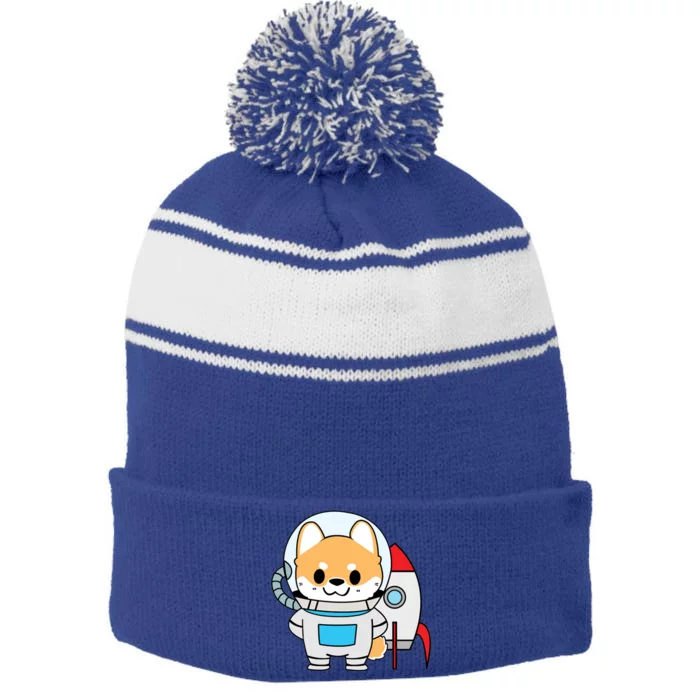 Shiba Cute Fox Rocket Ship Cartoon Stripe Pom Pom Beanie