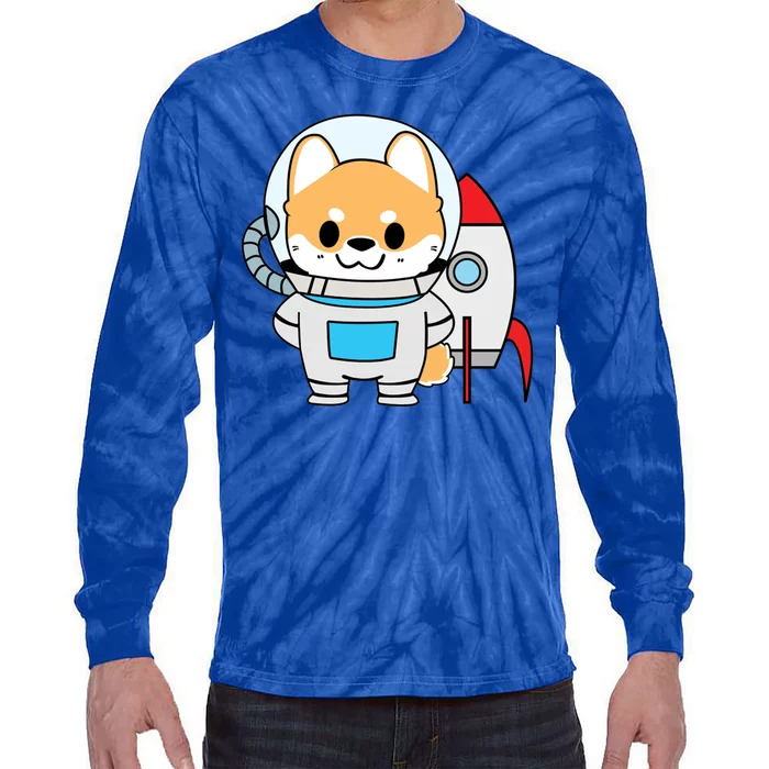 Shiba Cute Fox Rocket Ship Cartoon Tie-Dye Long Sleeve Shirt